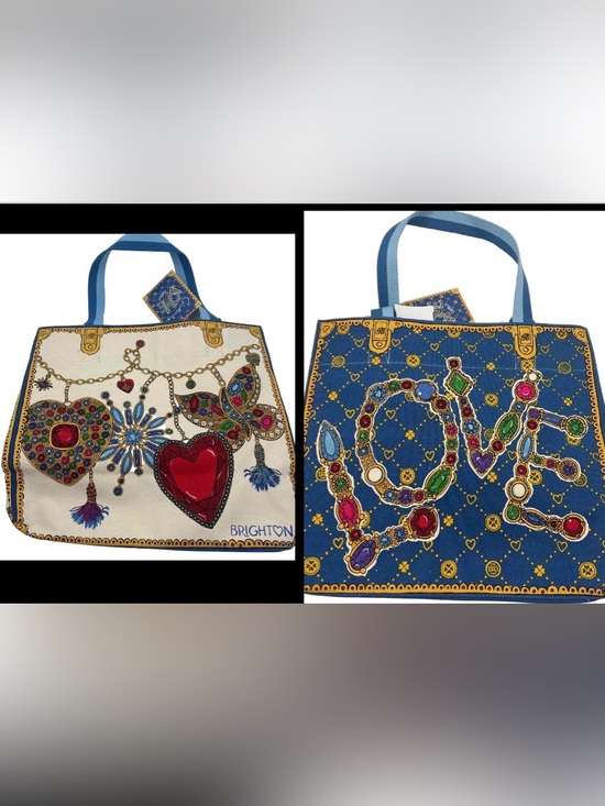 Brighton Handbags - Brighton XL Tote LOVE Glittering Jewels & Hearts Travel Foldable Wide Straps